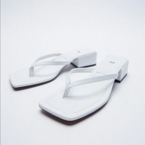 Zara Square Toe Heeled Sandals | White | 37 or 6.5